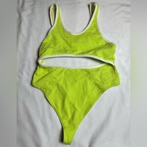 Green with white trim one piece cotton thong and mesh back